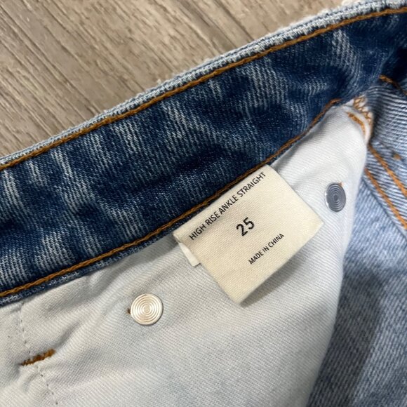 Gilded Intent High Rise Ankle Straight Distressed Denim Jeans Blue Size 25 - Picture 9 of 11